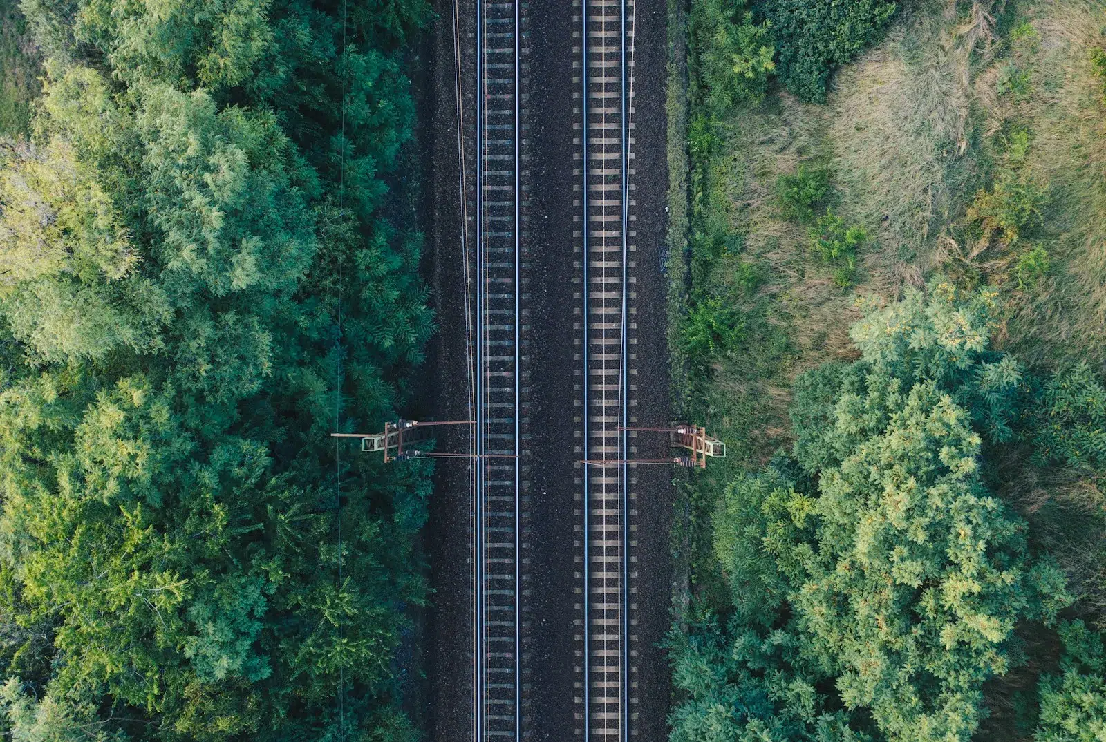 Aerial view of railway tracks and rail infrastructure